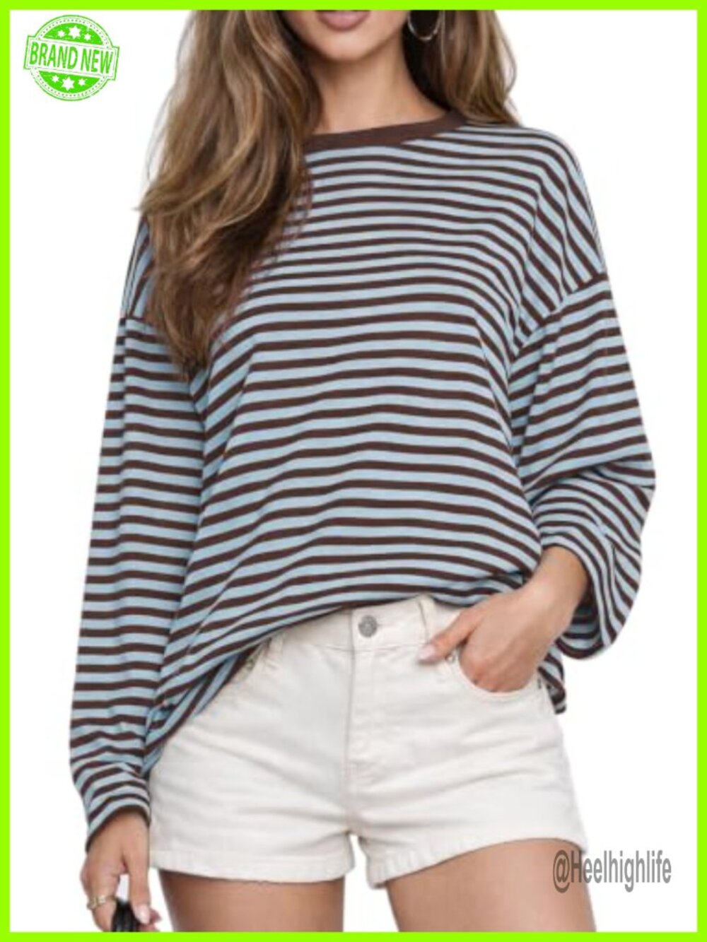 Womens Oversized Striped Long Sleeve T Shirt Casual Fall Crew Neck Top